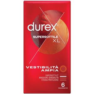 Durex Supersottile XL - Preservativi Extra Sottili con Vestibilità Ampia, 6 Pezzi