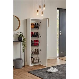 Dmora Scarpiera Ciclamino, Mobile Multiuso da Ingresso con Anta a Specchio, Armadio Moderno portascarpe a 5 Ripiani, 100% Made in Italy, 50x18h178 cm, Bianco