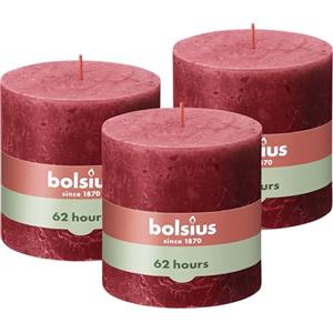 Bolsius Rustik - Candela a pilastro XXL - colore rosso - set da 3 pezzi - lunghezza 62 ore - non profumata - senza olio di palma - extra large - 10 x 10 cm