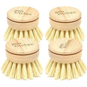 Joeji's Kitchen Spazzola piatti Set 4 spazzole ecologiche in legno per piatti con manico in bambù e setole in fibra di sisal Spazzola cucina che non graffia piatti piani cottura vasche da bagno
