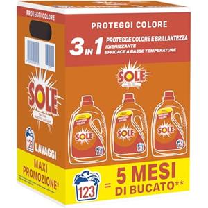 Sole Detersivo Lavatrice Proteggi Colore 123 Lavaggi, Formula igienizzante, Detersivo Lavatrice Liquido Proteggi Colore, rimuove le macchie a basse temperature