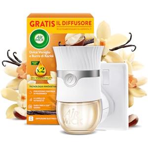 Airwick Air Wick Diffusore Elettrico di Oli Essenziali, 1 Diffusore completo gadget, 1 Ricarica per Diffusore Elettrico, Fragranza Dolce Vaniglia e Burro di Karitè