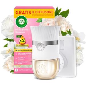 Airwick Air Wick Diffusore Elettrico di Oli Essenziali, 1 Diffusore completo gadget, 1 Ricarica per Diffusore Elettrico alla Fragranza Peonia Bianca e Gelsomino