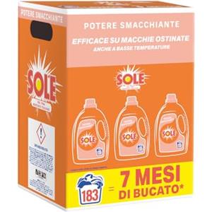 Sole Detersivo Lavatrice Potere Smacchiante 183 Lavaggi, Formula igienizzante, Detersivo Lavatrice Liquido Potere Smacchiante, rimuove le macchie a basse temperature