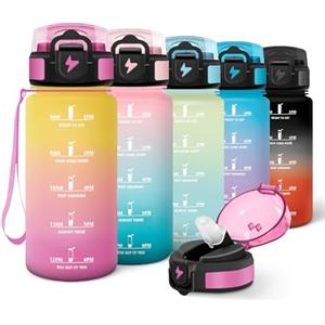 Motswedi Borraccia Bambini, 500ml con Cannuccia, Borraccia Palestra, Riutilizzabile, Bottiglia acqua, a Prova di Perdite, Borracce Bambini, Borracce, per Scuola, Yoga, Palestra, Ufficio, Giallo Rosa