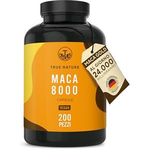 TRUE NATURE Maca 8000 Gold - 200 Capsule vegane - Alto dosaggio - 24000 mg dose giornaliera - Estratto di radice di Maca di qualità premium - Testato in laboratorio, produzione tedesca -TRUE NATURE®