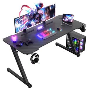 JUMMICO Scrivania Gaming 140 x 60 cm, Tavolo Gaming Ergonomica, Scrivania per Computer Postazione Gamer con Piano del Tavolo in Fibra di Carbonio Adatto Sia per i Giocatori Che per l'uso in Ufficio.