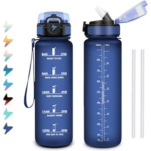 KollyKolla Borraccia Palestra 1 Litro, Bottiglia Acqua con Indicatore del Tempo, Borraccia Motivazionale con Cannuccia, Riutilizzabile, a Prova di Perdite, Facile Pulizia, Bottiglia per Scuola, Campeggio