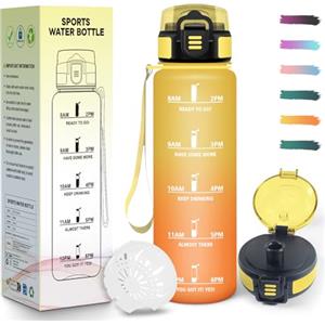 Mulbijeo Borraccia, 1 Litro senza BPA, Borraccia Palestra, A Prova di Perdite, Bottiglia Motivazionale, Indicatore del Tempo, Bottiglia Acqua per Palestra, Ciclismo, Ufficio, Esterno, Borracce