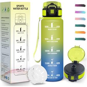 Mulbijeo Borraccia, 1 Litro senza BPA, Borraccia Palestra, A Prova di Perdite, Bottiglia Motivazionale, Indicatore del Tempo, Bottiglia Acqua per Palestra, Ciclismo, Ufficio, Esterno, Borracce