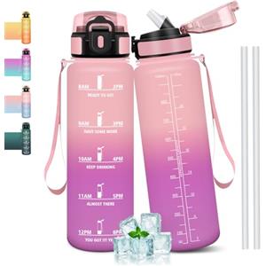 Mulbijeo Borraccia 1 Litro, Libre de BPA & A Prova di Perdita, con Cannuccia, Reutilizables, Borraccia Motivazionale, Palestra per Scuola, Palestra, Ufficio, Sport