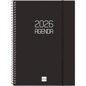 Finocam - Agenda Spirale 2026 Settimana Layout Orizzontale|Gennaio - Dicembre 12 mesi | Agenda Annuale 2026 con elastico | Copertura in polipropilene Spirale Opaca - Nero - Italiano