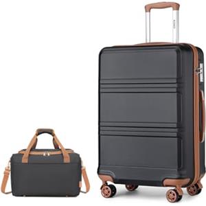 KONO set di 2 Valigia Bagaglio a Mano Rigida e Leggera ABS Trolley 74cm con 4 Ruote Rotanti e Lucchetto TSA & Borsa da Viaggio 40x20x25 Ryanair, Nero+Marrone