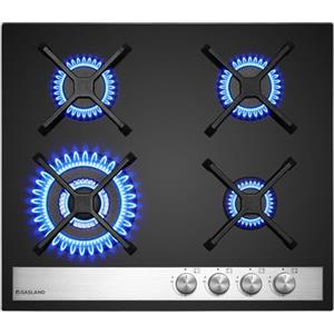 GASLAND GH6604BG1FC Piano Cottura a Gas in Vetro, Da Incasso, 4 Fuochi Con Bruciatore Wok, 60 cm, Vetro Nero, Fornello Butano 8000 Watt, GPL/Gas Naturale