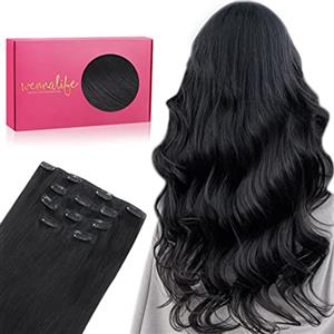 WENNALIFE Extension con clip in capelli veri, 80 g, 5 pezzi, profondità 50 cm, colore nero