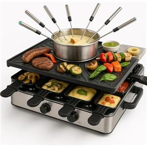 TK Gruppe Timo Klingler Raclette - Set fonduta per 8 persone, con padella, raschietto - antiruggine e regolabile (set fondue)