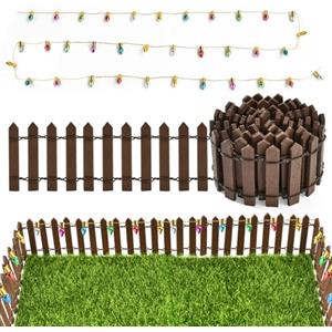 LUYANFX Miniatura Recinzione Giardino, Mini Recinzione in Legno per Natale 90 x 5 cm, con Perline Decorative 100 cm, Accessori per Case Delle Bambole, Decorazione Fai da Te per Natale (D)