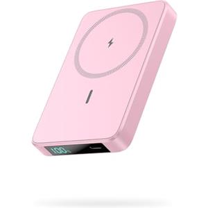 HETP Magnetico Power Bank, 10800mAh Caricabatterie Portatile Wireless PD 20W USB-C Ingresso/Uscita Ricarica Rapida Powerbank con Display LED Compatibile con Magsafe iPhone 16/15/14/13/12 Serie - Rosa