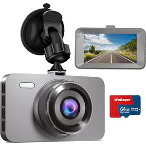 WeBeqer Dash Cam Auto 1080P, Dashcam Auto Schermo 3"con 64G SD Scheda, WiFi Telecamera per Auto, 176° Grandangolo,Super Visione Notturna,WDR,G-Sensor, 24H Monitor di Parcheggio,Registrazione in Loop
