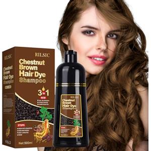 JELMOK 500ML Chestnut Brown Hair Dye Shampoo Colorante Capelli 3 in 1, Shampoo Colorante per Donna Uomo, Coprire i Capelli Bianchi Istantaneo, Hair Color - Naturale Colore per Donna Uomo