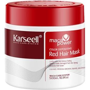 Karseell Maschera Capelli Rossi 500ml, Maschera Colorante Capelli Ripristina e Valorizza i Toni Rossi dei Capelli Trattati con Colorazioni