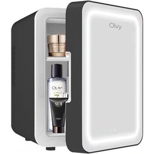 Olvy Frigorifero Cosmetico da 4 Litri, Mini Frigo Portatile con Specchio a LED, Piccolo Frigorifero per Skincare, Raffreddamento e Riscaldamento, per la Camera da Letto, Nero