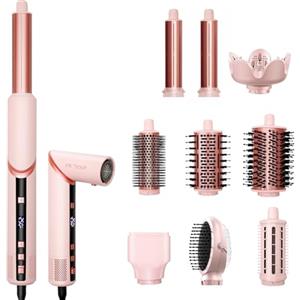 Dryhsip Spazzola Rotante per Capelli e Styler Flessibile 9 in 1 Asciugacapelli, con Styling Liscio, Onde, Ricci, Volumizzante, Diffusore, Hair Styler per capelli