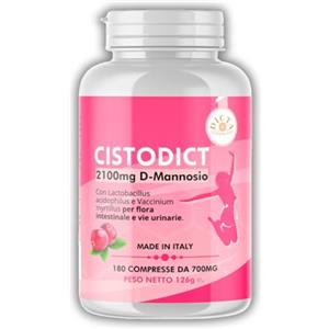 DICTA PHARMA D Mannosio Puro Cistite 2100mg per Vie Urinarie Donna 180cpr - con Mirtillo Rosso, Agrimonia, Lactobacillus e Inulina, Acido Ialuronico e Rame