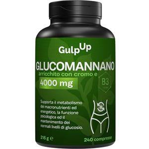 Gulp Up Glucomannano Purificato Forte 4.000MG 240 Compresse - Con Cromo e Vitamina B3 - Integratore Made in Italy - Favorisce il Senso di Sazietà