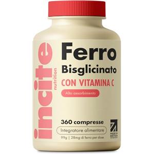 Incite Nutrition Compresse al Ferro 28 mg. Fornitura da 6 Mesi di Integratori con Ferro Bisglicinato per Donne e Uomini. Compresse Energetiche Facili da Ingerire Adatte a Vegetariani e Vegani.