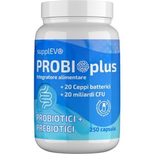 supplEVO Fermenti Lattici Probiotici Prebiotici 250 Capsule (Scorta 4 Mesi) - 20 Miliardi CFU, 20 Ceppi Senza Lattosio, con Inulina, Bromelina e Vitamine B - Flora Intestinale, Gonfiore Addominale e Digestione