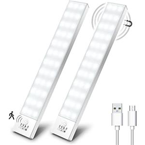 OUILA Luce Armadio LED con Sensore di Movimento Luci Notturna 36 LED 4 Modalità Lampada Guardaroba Luce da Esposizione 1000mAh USB Ricaricabile Cucina, Scale, Corridoio, Garage - 23cm*2 Pezzi