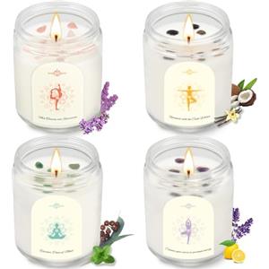 Yinuo Candle Set Regalo di Candele Profumate in Cera di Soia Naturale - 4 Barattoli di Vetro con Profumi di Cocco, Limone, Lillà, Eucalipto, Senza Fumo, Durata di Combustione di 45-50 Ore