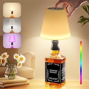 Ledronix Lampada Bottiglia LED da Tavolo Senza Fili, Tappo Lampada per Bottiglia Ricaricabile USB-C, Touch Dimmerabile a 3 Colori e 9 RGB, Abat Jour da Comodino, IP54, per Ristorante, Terrazza,Salotti