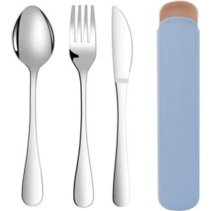 ABOHU Set Posate da 3 Pezzi con Coltello Forchetta Cucchiaio, Posate in Acciaio Inox per la Cucina, Set di Posate da Viaggio Portatile con Borsa Portaoggetti, Finitura Lucida Lavabili in