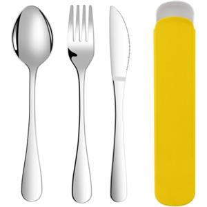 ABOHU Set Posate da 3 Pezzi con Coltello Forchetta Cucchiaio, Posate in Acciaio Inox per la Cucina, Set di Posate da Viaggio Portatile con Borsa Portaoggetti, Finitura Lucida Lavabili in