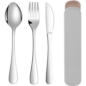 ABOHU Set Posate da 3 Pezzi con Coltello Forchetta Cucchiaio, Posate in Acciaio Inox per la Cucina, Set di Posate da Viaggio Portatile con Borsa Portaoggetti, Finitura Lucida Lavabili in