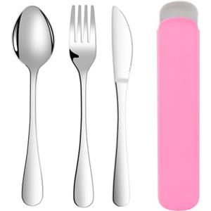 ABOHU Set Posate da 3 Pezzi con Coltello Forchetta Cucchiaio, Posate in Acciaio Inox per la Cucina, Set di Posate da Viaggio Portatile con Borsa Portaoggetti, Finitura Lucida Lavabili in