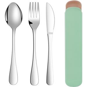 ABOHU Set Posate da 3 Pezzi con Coltello Forchetta Cucchiaio, Posate in Acciaio Inox per la Cucina, Set di Posate da Viaggio Portatile con Borsa Portaoggetti, Finitura Lucida Lavabili in