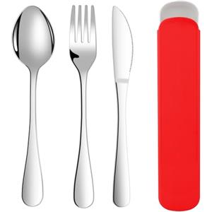 ABOHU Set Posate da 3 Pezzi con Coltello Forchetta Cucchiaio, Posate in Acciaio Inox per la Cucina, Set di Posate da Viaggio Portatile con Borsa Portaoggetti, Finitura Lucida Lavabili in