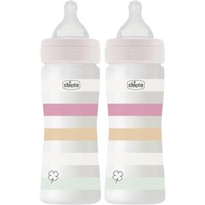 Chicco Biberon Benessere Flusso Medio, Biberon in Plastica da 250 ml, con Tettarella Physio in Morbido Silicone e Finitura Soft Sense, Anticolica, Riduce Rigurgito e Irritabilità, 2 Mesi+