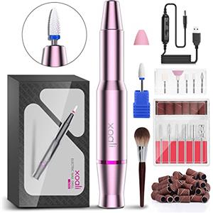Xoali Fresa per Unghie 25000RPM, 12 in 1 Lima Elettrica per Unghie Professionale Portatile, Levigatrice per Unghie con Punta in Ceramica, Velocità Regolabile, Manicure Pedicure Kit per Nail Art(Rosa)