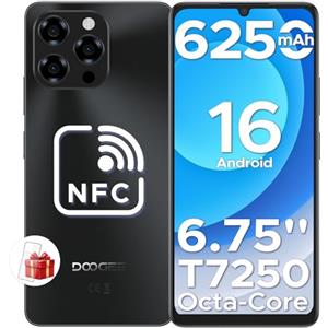 DOOGEE Note 58 Smartphone Android 16, 32(8+24) GB+128GB/2TB TF Cellulare, 6.75" HD+ 90Hz Schermo, 6250mAh, 16MP+8MP Telefono Cellulare, 4G Dual SIM/Octa Core/Widevine L1/ NFC/OTG/Face ID/GPS, Nero