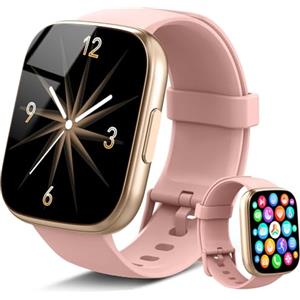 Poounur Smartwatch Uomo Donna Chiamate Bluetooth, 1.95" Orologio Smart Watch con Display LCD, Monitoraggio Frequenza Cardiaca e SpO2, IP68 112 modalità Fitness, Fitness Tracker per Android iOS Rosa Chiaro