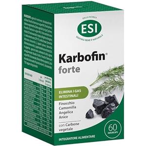 ESI, Karbofin Forte, Integratore Carbone Vegetale Gonfiore, Elimina i Gas Intestinali e Regolarizza l'Attività Intestinale, Con Finocchio, Camomilla e Anice, Vegan, Senza Coloranti, 60 Naturcaps