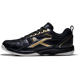 HUNDRED Scarpe da badminton professionali antitraccia Raze per uomo | Materiale: ecopelle | Adatto per tennis indoor, squash, ping pong, basket e paddle (nero/oro, taglia: EU 41, UK 7, US 8)