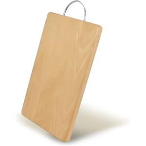 Fackelmann Tagliere con manico in acciaio, per preparare e servire in tavola, materiale in legno di faggio di alta qualità, dimensione 28x18x1,5 cm, Linea Legno