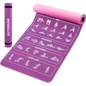 OUTDOUSE Tappetino Yoga Esercizi OUTDOUSE - 70 Posizioni Yoga Stampate, Materiale TPE Antiscivolo, per Ginnastica, Pilates, Casa e Viaggi, Tappetino Fitness per Uomo e Donna,183x61x 0,6 CM,Rosa-Viola