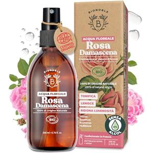 BIONOBLE Acqua di Rose Spray Bio - Tonifica, Calma, Illumina - Idrolato di Rosa 100% Naturale, Senza Alcol - Tonico Acqua alle Rose Viso, Capelli, Contorno Occhi - Bottiglia di Vetro con Spray - 200ml