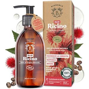 BIONOBLE Olio di Ricino Puro e Biologico - Pressato a Freddo, Senza Esano - Olio di Ricino per Capelli Crescita, Ciglia e Sopracciglia - Castor Oil Organic - Bottiglia di Vetro e Pompa - 200ml